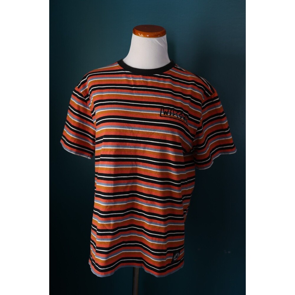 Welcome Skateboard Zumiez Skater Striped Orange Surf Shirt Men's Size M